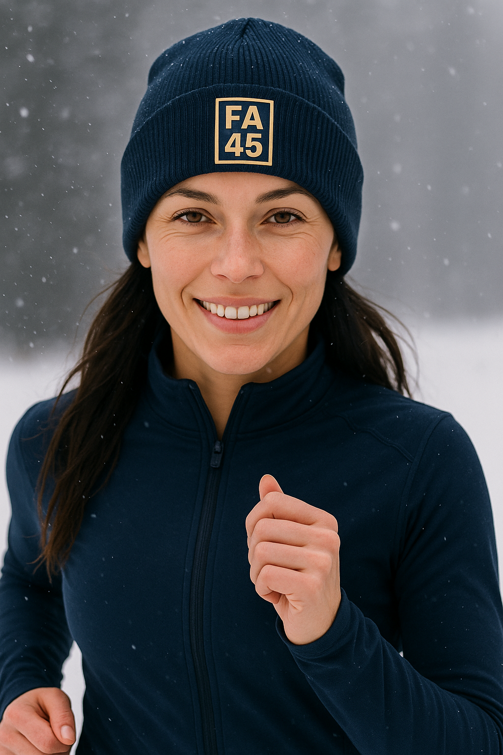 ⭐ FA45 Performance Beanie — Navy/Ecru with Gold Logo