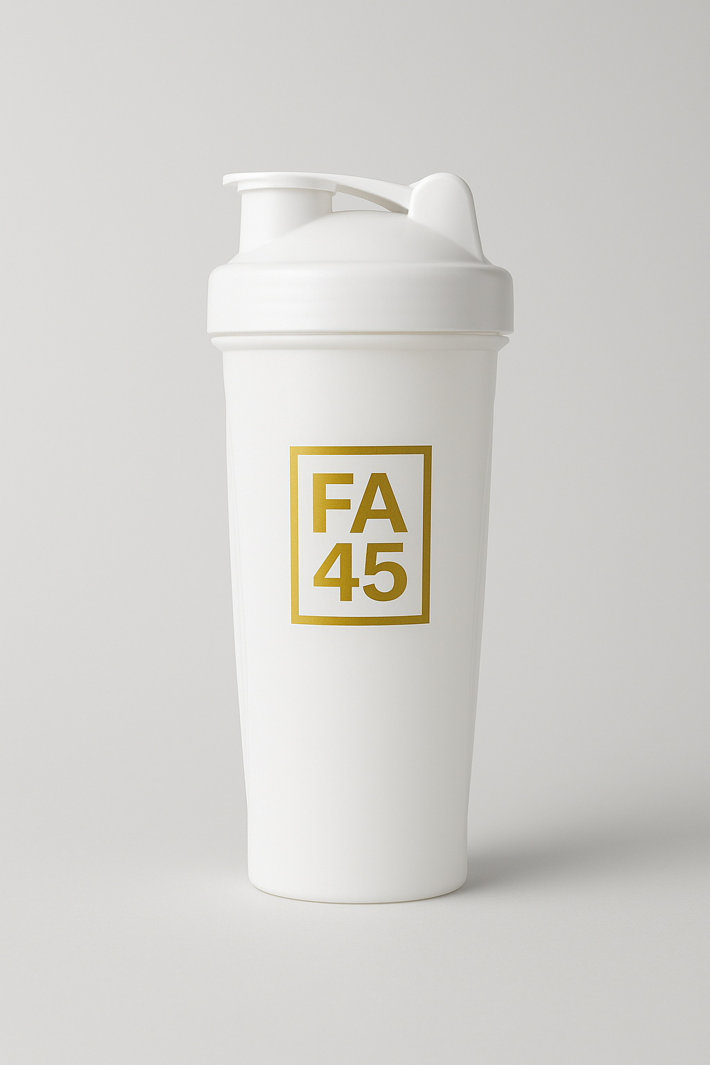 ⭐ FA45 Protein Shaker Bottle – White with Gold Logo