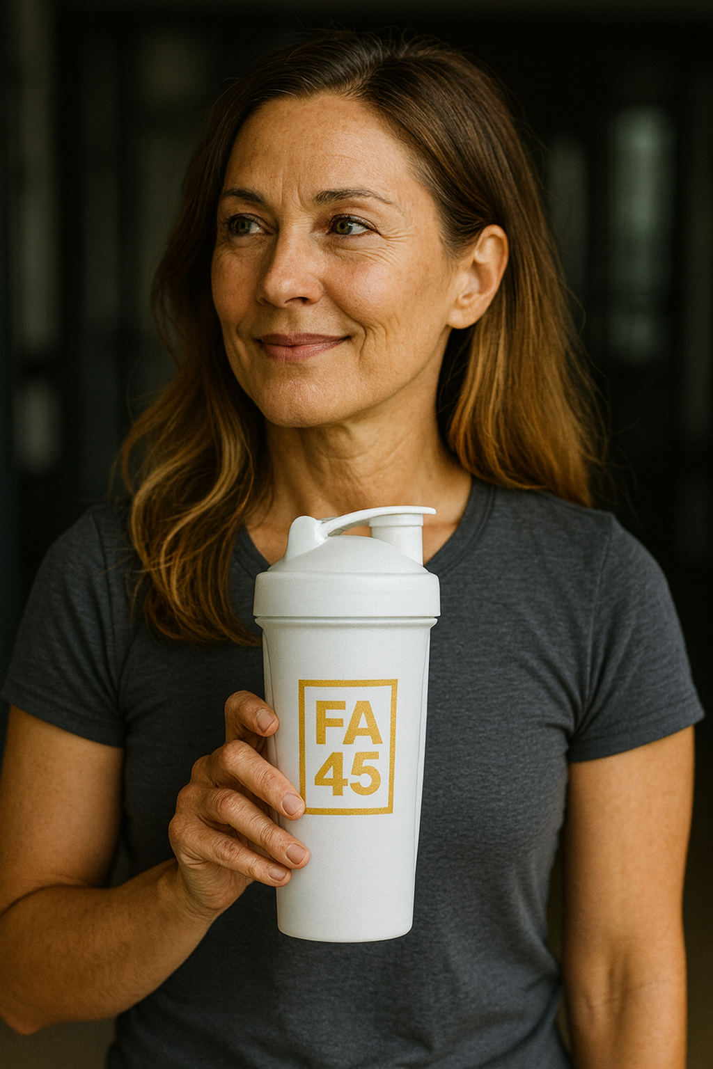 ⭐ FA45 Protein Shaker Bottle – White with Gold Logo