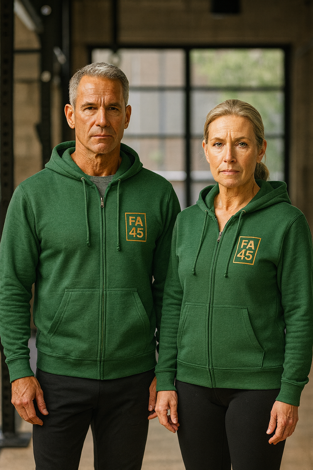 Fit After 45 Zip Hoodie — Minimal Athletic Chest Logo