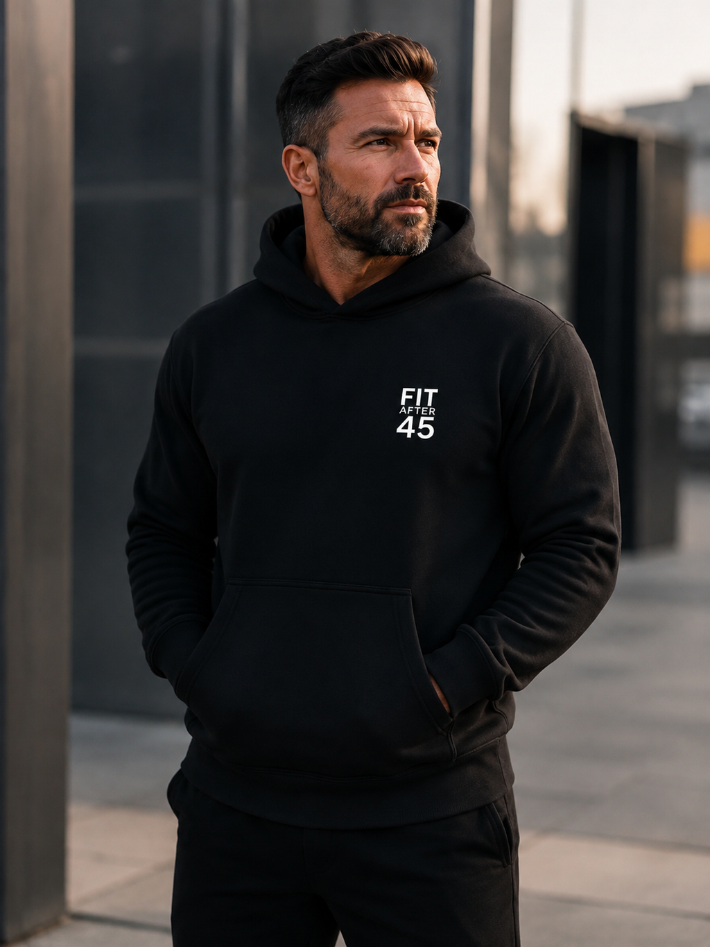 Fit After 45 Men's Premium Heayweight Hoodie-Black