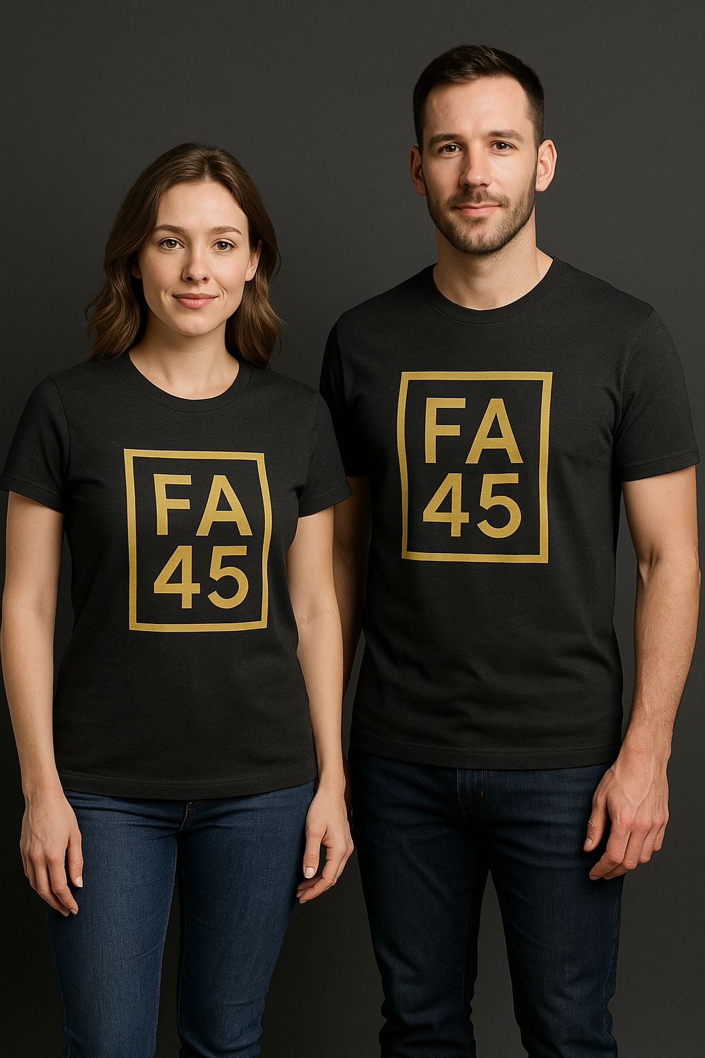 FA45 Logo T-Shirt — Minimalist Gold Box Graphic Tee