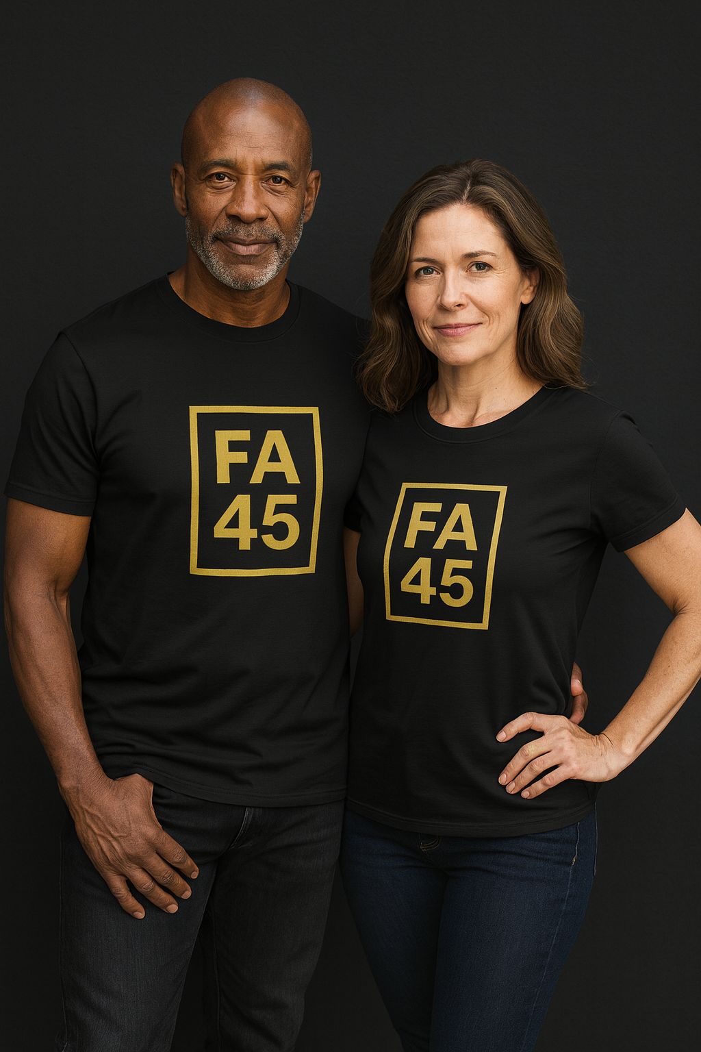 FA45 Logo T-Shirt — Minimalist Gold Box Graphic Tee