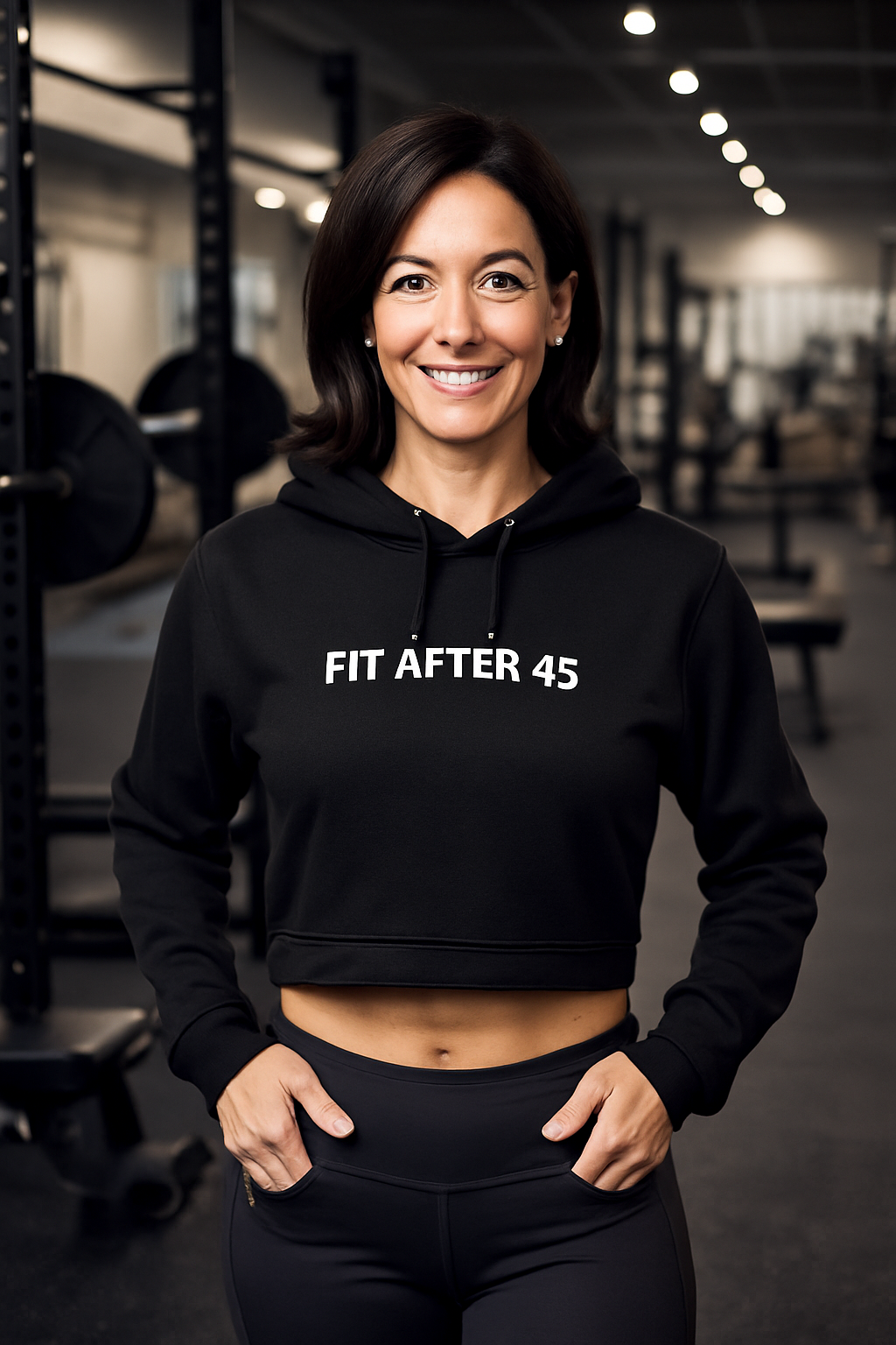 Cropped Hoodie — "Fit After 45" Minimal Fitness Crop Top