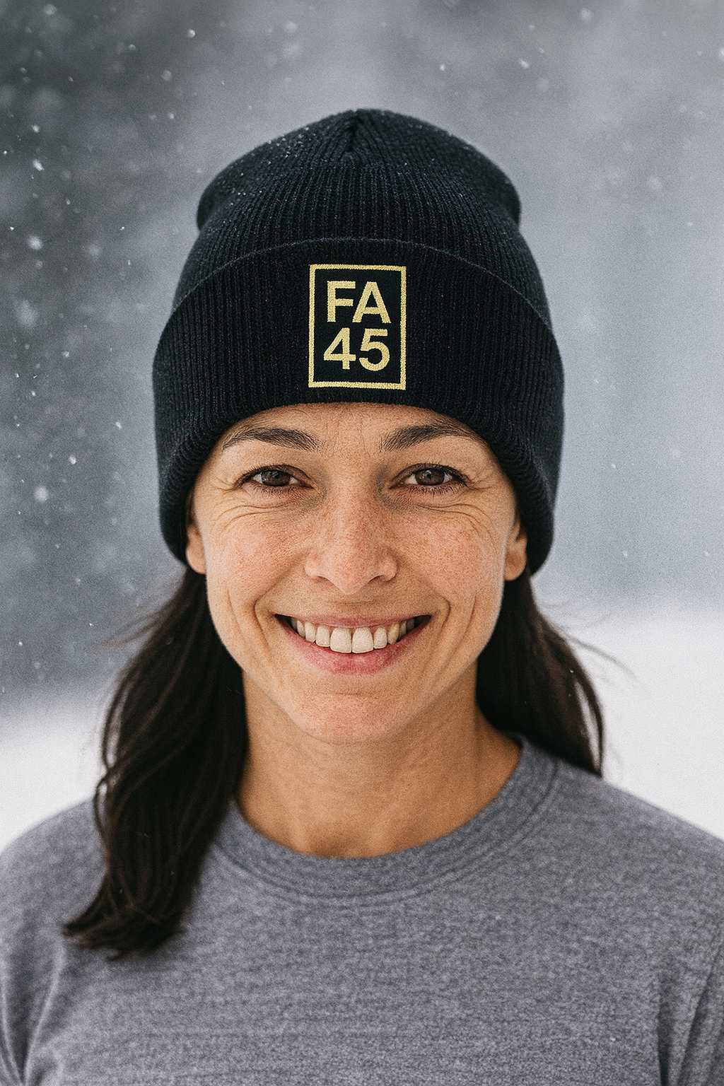 ⭐ FA45 Performance Beanie — Navy/Ecru with Gold Logo