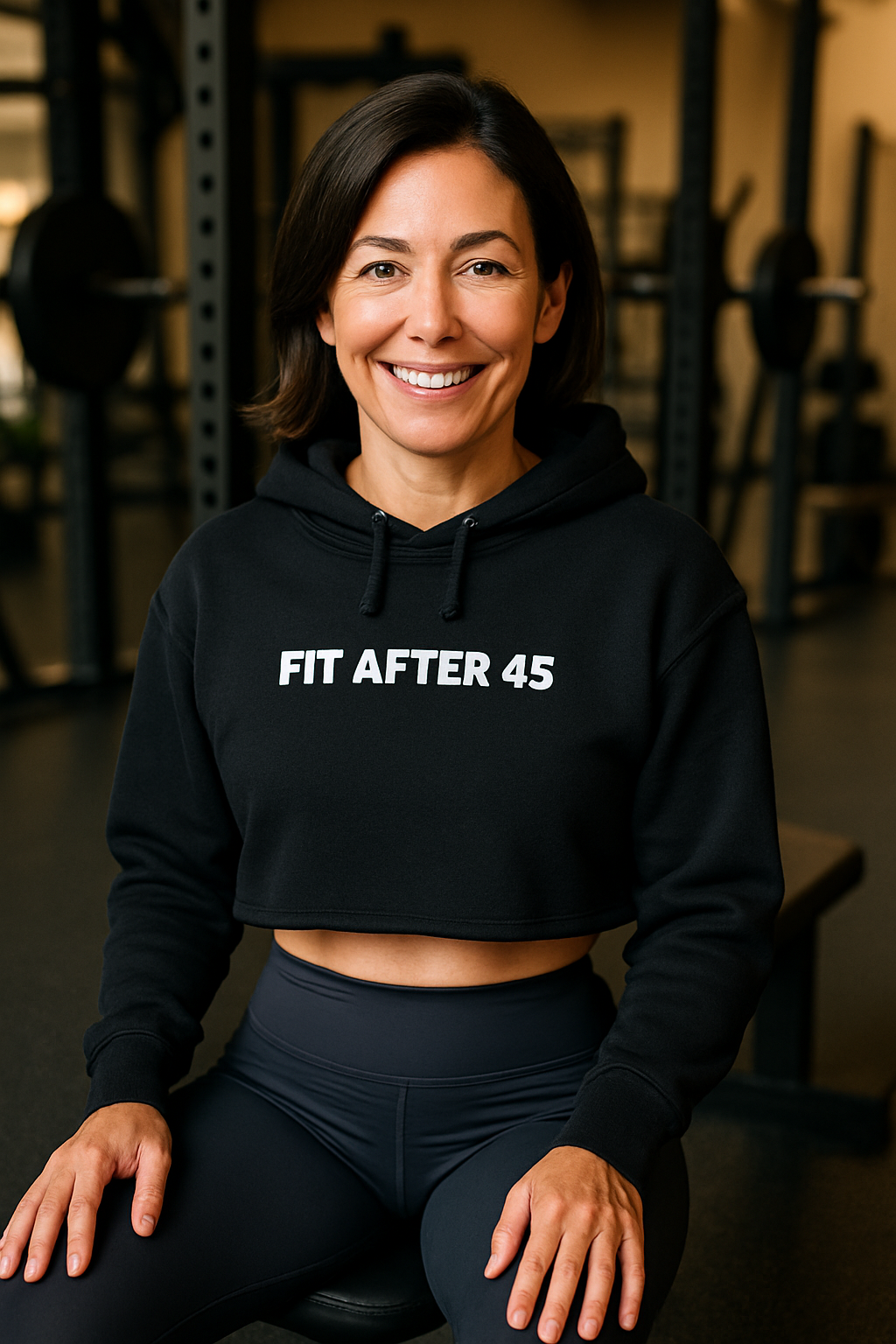 Cropped Hoodie — "Fit After 45" Minimal Fitness Crop Top