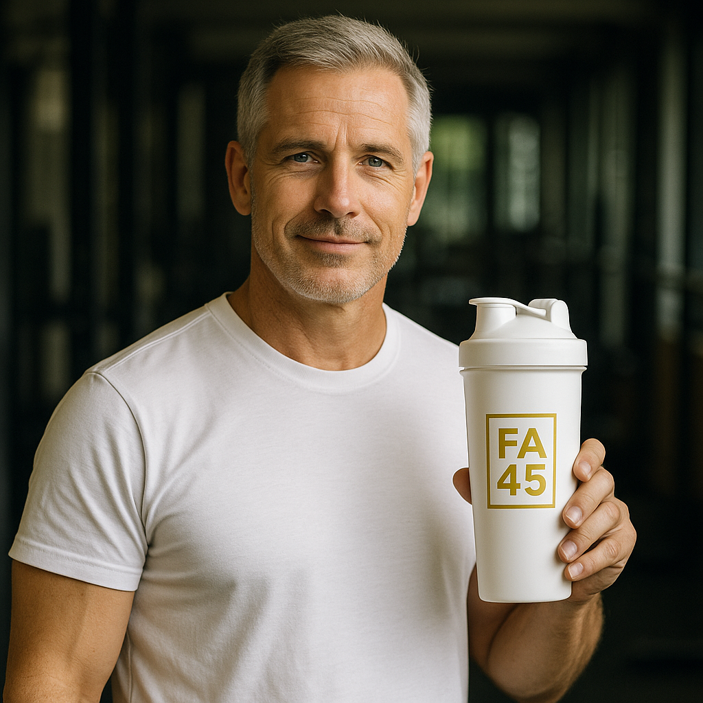 ⭐ FA45 Protein Shaker Bottle – White with Gold Logo