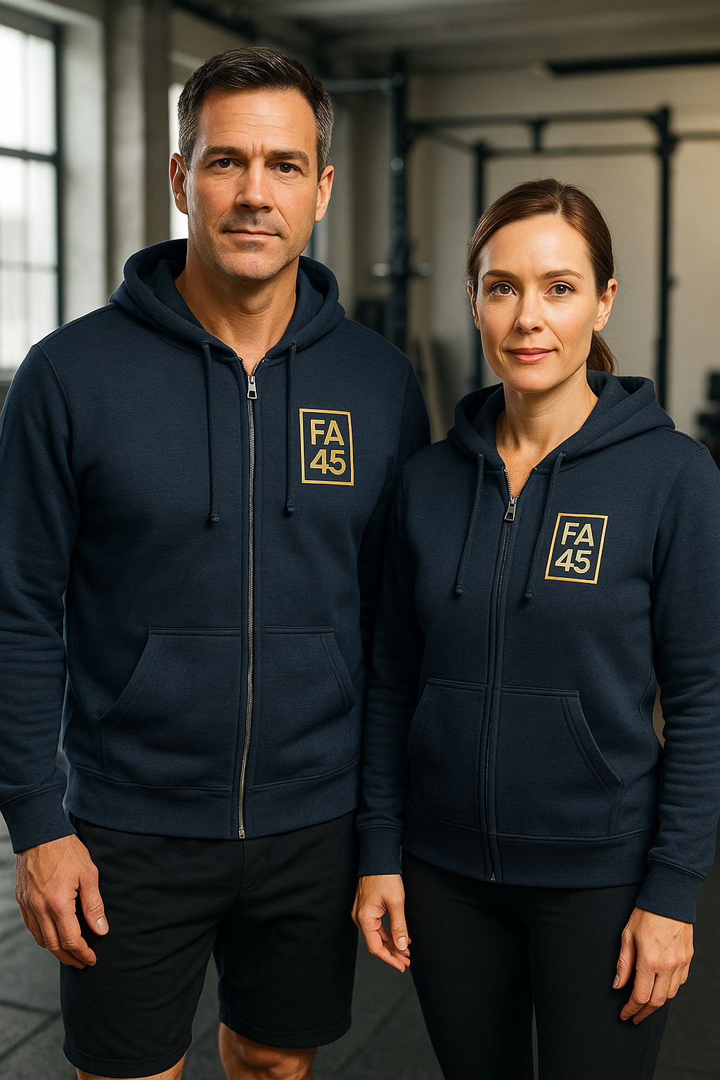 Fit After 45 Zip Hoodie — Minimal Athletic Chest Logo